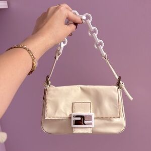 Vintage Fendi Mamma baguette white patent leather